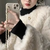 Lambskin coat for women's autumn and winter 2023 new style, thick and loose cotton-padded jacket, casual and fashionable white top Specification image